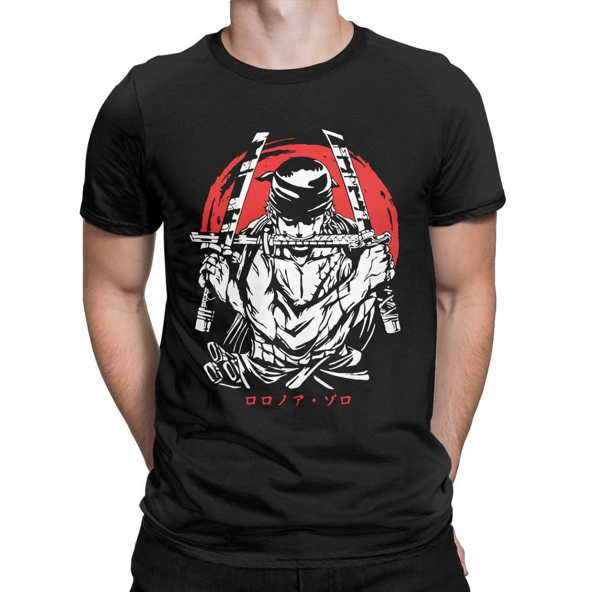 Men T Shirts Roronoa Zoro One Piece Vintage Cotton Tee Shirt Short Sleeve T Shirts Crew