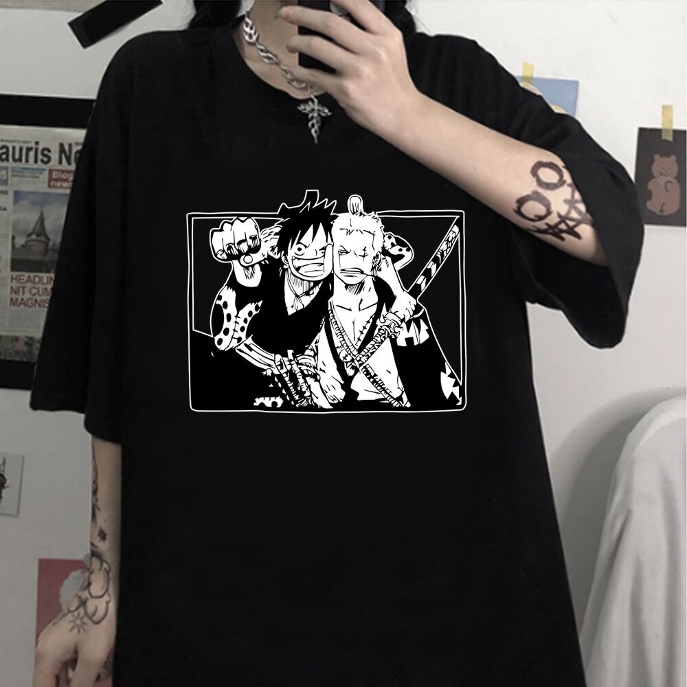 Roronoa Zoro Monkey D Luffy Brother Cotton Harajuku One Piece Print Short Sleeve Clothes Casual Street